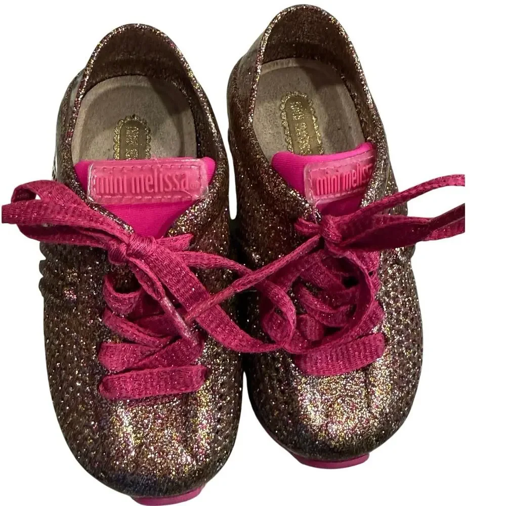 Mini Melissa Love Sneakers Toddler Girls Sz. 7C (Fit like 6C) Glitter Pink VGUC